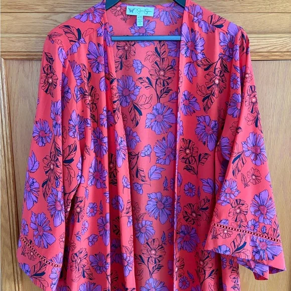 Jessica Simpson Red & Purple Floral Kimono/Robe size L/XL - Picture 3 of 8